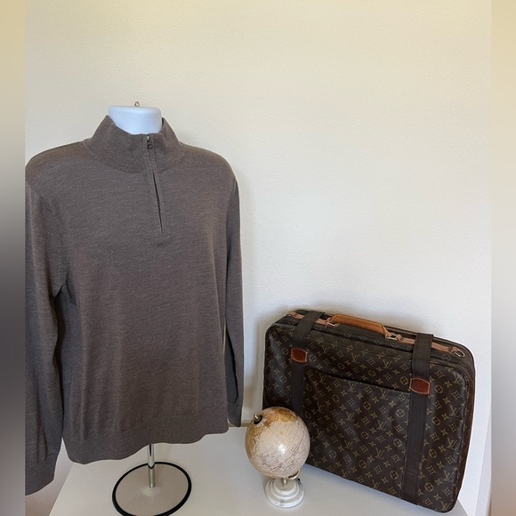 NWOT J. Crew Taupe Quarter Zip Sweater 100% Italian Merino Wool Sz L - Picture 1 of 6